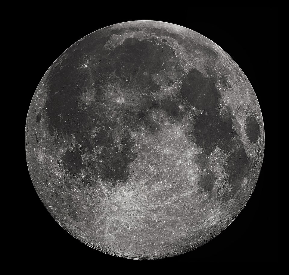 Moon sphere in view highlighting craters and volcanic regions