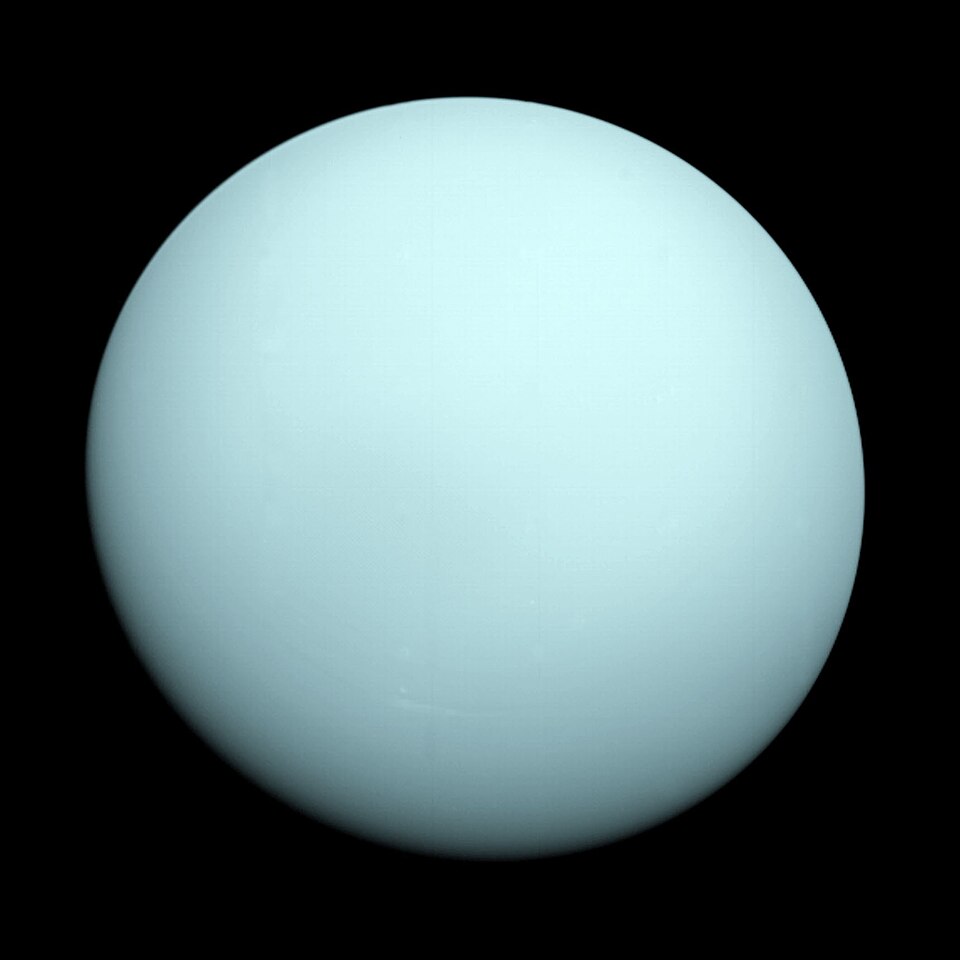 An image of Uranus as captured by the Voyager mission.