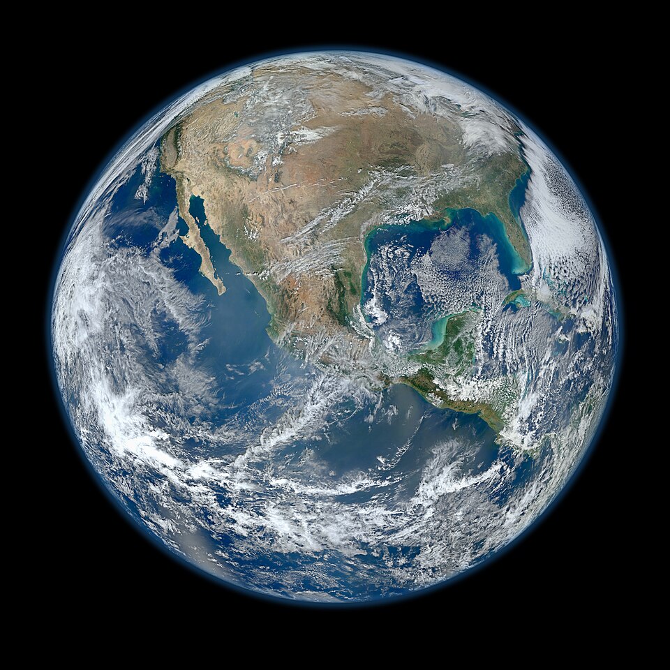 Earth a sphere imaged from space, focused on North America
